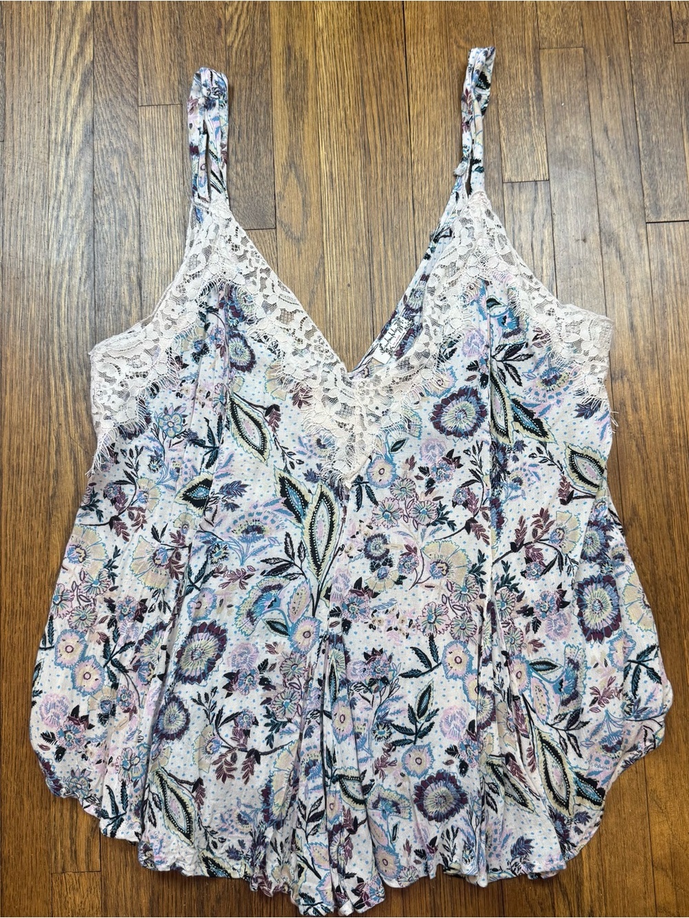 Free People Medium Lace-Trim Floral Camisole Tank Top - Lilac Multi